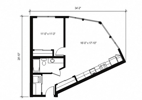 Stack House Apartments in Seattle, Washington 1x1 Floor Plan